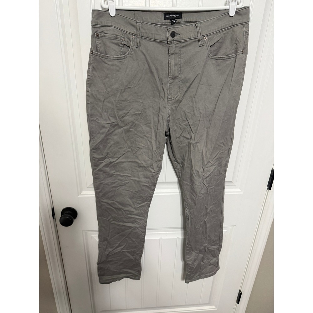 Lucky Brand Pants Mens 38x32 Straight Leg 5-Pocket Solid Grey Casual EUC